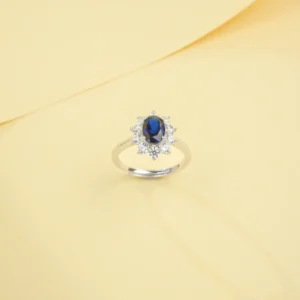 RENSINO Women’s Engagement Ring Gold Plated 14K Solid Silver Oval Cut Sapphire Certified Luxury Rings