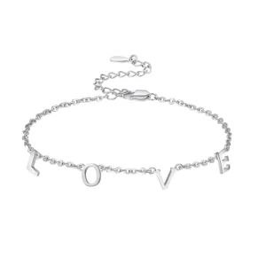 RENSINO Women’s Fine Anklets 925 Sterling Silver with Rhodium Plating Initial Love Charm Anklets