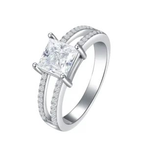 RENSINO Women’s Fine Jewelry 925 Sterling Silver Engagement Ring 1.0ct Asscher Cut VVS Moissanite Diamond Rings For Anniversary Wedding