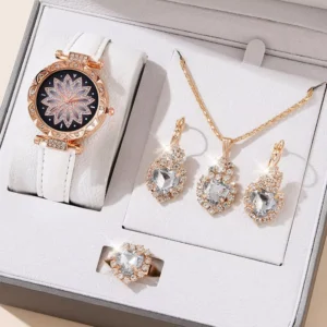 RENSINO Women’s Fine Jewelry Set Necklace Ring Earrings Wrist Watch With 20mm Band Width Business or Fashion Gift