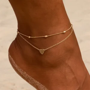 RENSINO Women’s Gold Plated Anklets Layered Heart Charm Beach Foot Jewelry Anklet Bracelet