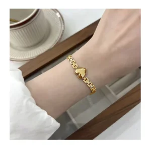 RENSINO Women’s Gold Plated Heart Stainless Steel Cuff Bracelet Love Heart Bangle Jewelry Party Wedding Gift Ideas Christian Religious