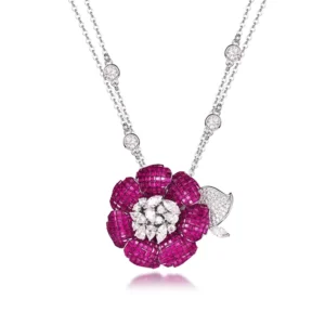 RENSINO Women’s Gold Plated Silver Chain Flower Pendant Necklace Engagement Gift for Wedding & Anniversary
