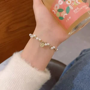 RENSINO Women’s High End Steel Bangle Charm Bracelet Korean Retro Style Trendy Gold Plated Geometric Design Circling Setting Fine