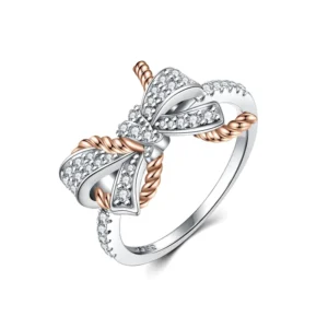 RENSINO Women’s Jewelry 925 Sterling Silver Bowknot Fashion Ring 18K Gold Plated with 5A Zirconia or Moissanite 925 Silver Ring