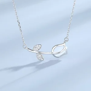 RENSINO Women’s Jewelry S925 Sterling Silver Inlay Diamond CZ Tulip Flower Pendant Necklace for Mother’s Day