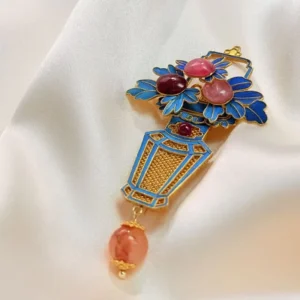 RENSINO Women’s Luxury Gold Plated Silver Plated Ruby Flower Brooch Pin