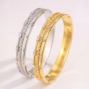 RENSINO Women’s Luxury Triple Layer Diamond Stainless Steel Bangle Sparkling Party Gift Jewelry