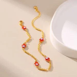 RENSINO Women’s Middle East Eye Palm Chain Design Vintage Copper Iron Anklet Dripping Oil Craft Anklet