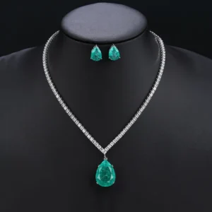 RENSINO Women’s Necklace and Earring Set with Red and Green Zircon Wedding Jewelry Rhodium Plated CN10721