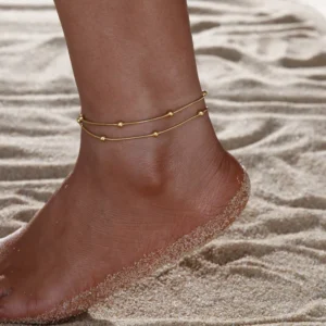 RENSINO Women’s Non fading Round Snake Chain with Stainless Steel Anklets 18K Gold Jewelry for Women