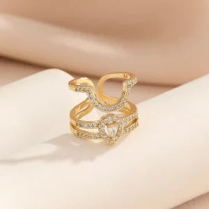 RENSINO Women’s Open Nail Ring Inlaid With Zircon Series High End Luxury and Simplicity Suitable for Banquets Weddings and Parties