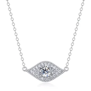 RENSINO Women’s S925 Silver Eye Wonders Zircon Geometric Link Chain Choker Necklace Wedding Engagement Valentine’s Gift