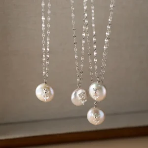 RENSINO Women’s S925 Silver Regular Chain Pendant Fresh Sweet Ins-style Niche Design Rose Baroque Pearl Necklace Y02079