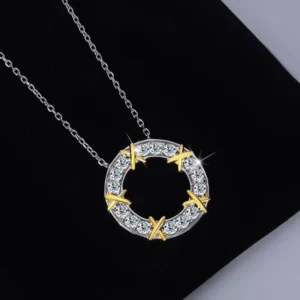 RENSINO Women’s S925 Sterling Silver Platinum Plated Brilliant Cut Circle Moissanite Classic Link Chain Necklace
