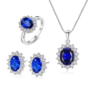 RENSINO Women’s Sparkling Wedding Engagement Christmas Birthday Set Blue Zircon Earrings Necklace 925 Sterling Silver Party Gift
