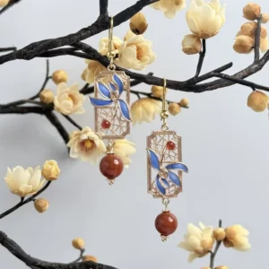 RENSINO Women’s Sterling Silver Drop Earrings Set with Agate Stones Party & Wedding Gift Jewelry