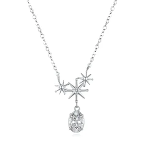 RENSINO Women’s Sterling Silver Moissanite Inlay Star Pendant Necklace with Claw Setting Rhodium Plated Cable Chain