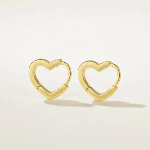 RENSINO Women’s Trendy 925 Sterling Silver Hoop Earrings Gold Plated Heart Design for Wedding and Party Gift