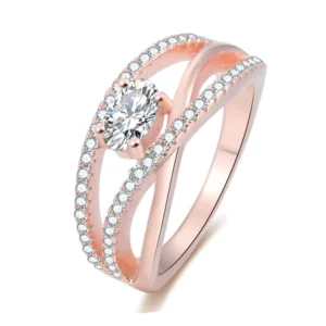 RENSINO Women’s Trendy Bridal Wedding Ring Rose Gold Sterling Silver Twist Vine Setting Cubic Zirconia Engagement Band Jewelry for Gift