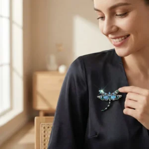 RENSINO Women’s Trendy Butterfly Shape Detailed Tail Design Silver Ruby Brooch Animal Buckle Pins Jewelry
