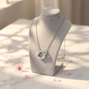 RENSINO Women’s Trendy Link Chain Zircon Double Circle Pendant Necklace Fashion Jewelry Daily Wear