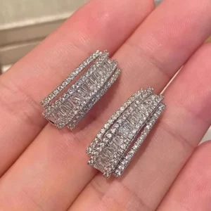 RENSINO Women’s Wedding Earrings With Exquisite Sparkling Full Crystal Zircon Silver Gold Plated Hoop Earrings Female