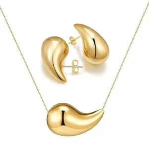 RENSINO Women’s Wedding Party Gift Set Teardrop Necklace Earrings Gold Silver Stainless Steel Zircon Alloy Engagement
