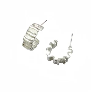 RENSINO Wrinkle Texture Gold Plated Zircon Women 925 Sterling Silver Wave Hoop Organic Hoop Earrings