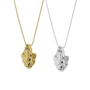 RENSINO Wuqie S925 Sterling Silver Snake Chain European Irregular Leaf Shaped Pendant Necklace