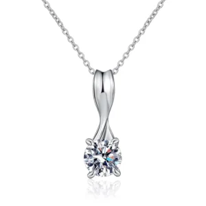 RENSINO XL149 925 Sterling Silver Bow Pendant Necklace with 1ct Moissanite Chic and Elegant Accessory
