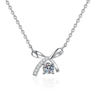 RENSINO XL179 Exquisite 925 Sterling Silver Bow Tie Pendant Necklace Fashionable Zircon Jewelry for Women