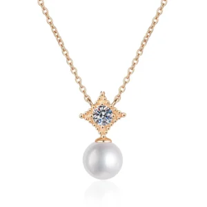 RENSINO XL200 925 Silver Necklace with Moissanite and Pearl Square Charms for Women Party Gift