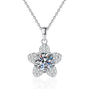RENSINO XL233 925 Sterling Silver Kapok Flower Shape 1 Carat Moissanite Necklace for Women
