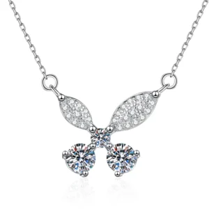 RENSINO XL275 S925 Sterling Silver Necklace with Moissanite Butterfly Pendant 1 Carat Versatile Clavicle Chain