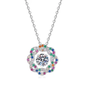 RENSINO XL299 925 Sterling Silver Colored Zircon Round Moissanite Pendant Necklace