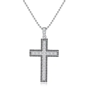 RENSINO XL301 S925 Sterling Silver Moissanite Cross Shape Pendant Necklace Religious Jewelry for Women