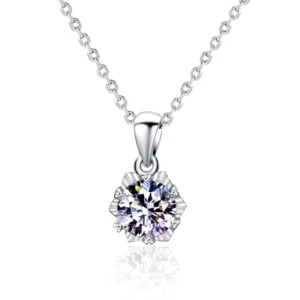 RENSINO XMZ003 Fine Jewelry 925 Sterling Silver Snowflake Pendant Necklace Statement Moissanite Christmas Necklace for Women Gifts