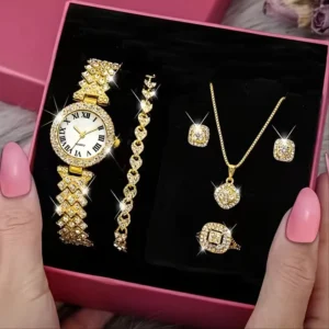 RENSINO XSVO Watch Set XR4741 Ladies Jewelry Fashion Women’s Watch Bracelet Necklace Ring Earring 5-Pieces Set
