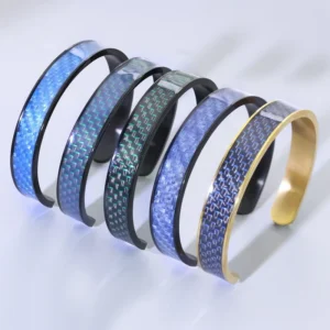 RENSINO XiangZhiXin Fashion Bracelets & Bangles 316L Stainless Steel Carbon Fiber Bangle Custom Engraving Waterproof Jewelry