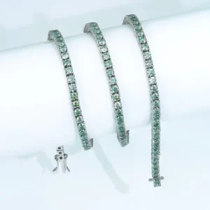 RENSINO Xingyue Jeweley 3 6mm Gra VVS Moissanite Brilliant Cut 925 Sterling Silver Rhodium Plated Blue Green Tennis Necklace Link Chain
