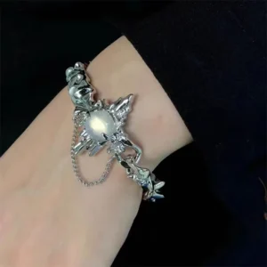 RENSINO Y2K Sweet Cool Metal Bangle Bracelet Fashion Jewelry Adjustable Charm Bracelets for Women