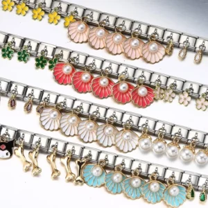RENSINO Y2k Italian Charm Bracelet Pendant Series Shell Pearl Personalized Assembly Hand Chain Cute Link