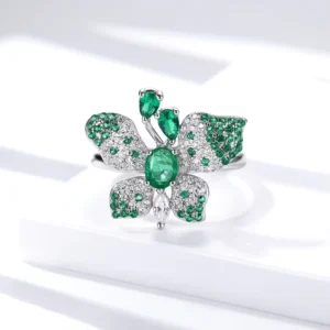 RENSINO YBO Customizable 925 Sterling Silver Engagement Wedding Rings Hot Fashion Fine Jewelry Natural Emerald Gemstone Parties