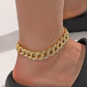 RENSINO YJ21 3328 European American Hip Hop Alloy Cuban Anklet Jewelry Full Rhinestone Men’s Fashion Punk Accessories For Men