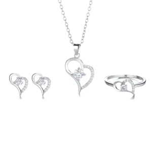 RENSINO Yaeno Fine Jewelry Set Sterling Silver 925 Heart Necklace Earrings and Ring Set for Women Gift
