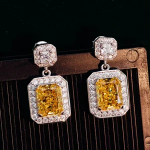 RENSINO Yellow 925 Silver Plated k Gold Moissanite Earring Necklace for Women Daily Wedding Party Fine Jewelry Gift