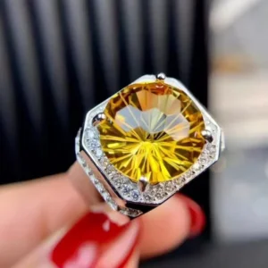 RENSINO Yellow Diamond Men’s Zircon Crystal Punk Fashion Jewelry Silver Ring