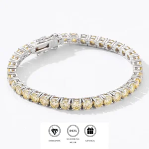 RENSINO Yellow Moissanite Bracelet 925 Sterling Silver Moissanite Bracelet Exquisite Moissanite Bracelet
