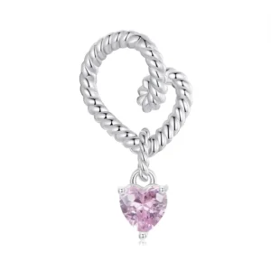 RENSINO Youchuang Diy Necklace Valentines pink Zircon Charm Pendant Designer 925 Silver Bulk Heart Charms for Jewelry Making
